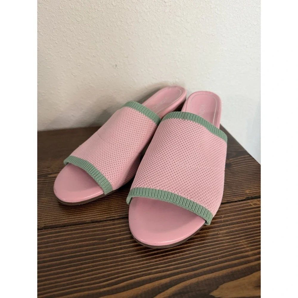 Vionic Women's Papaya Fleur Heeled Pink Knitted Sandal Size 10